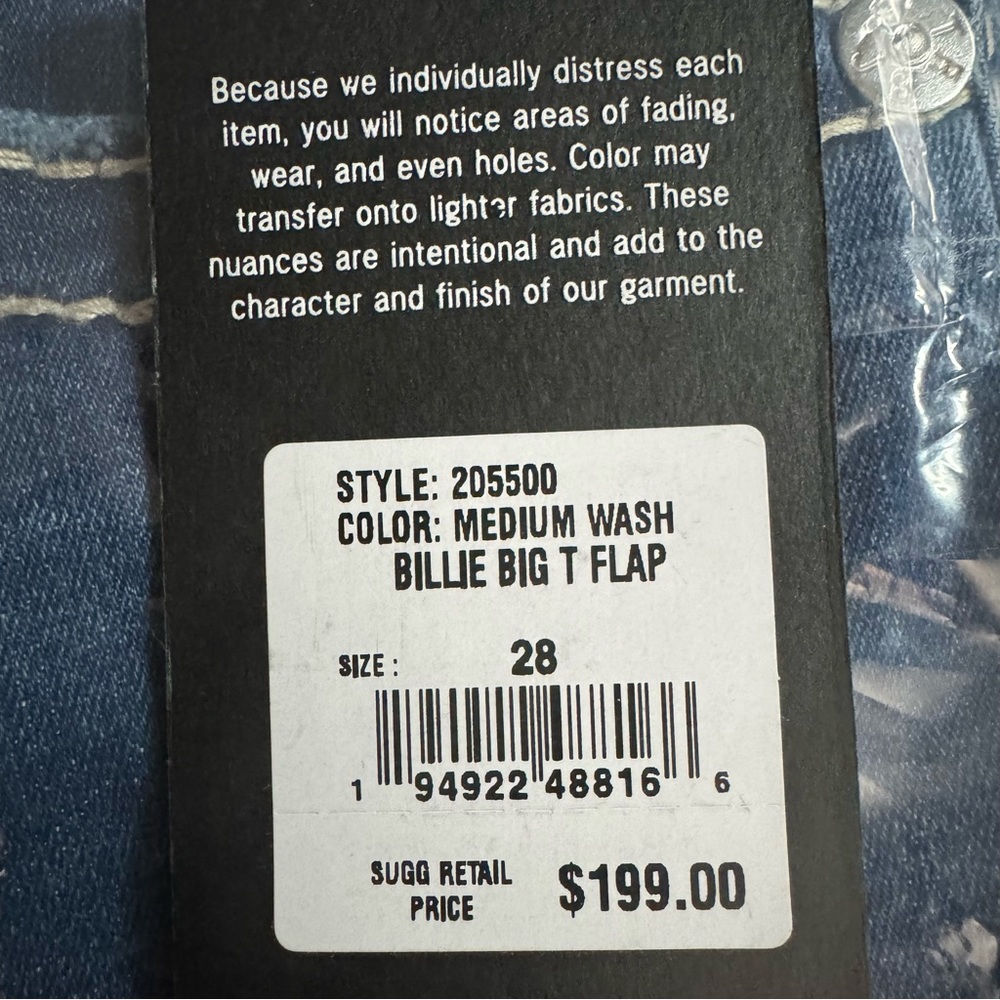 True Religion NWT Sz 28x32 Billie Big T Flap Straight Leg Mid Rinse - Picture 2 of 9